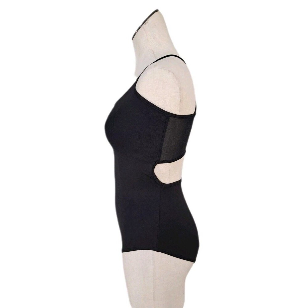 Aja VTG Open Back Cutout Crossback Strappy Tank Leotard Black Mesh Panel Size S - Picture 8 of 16